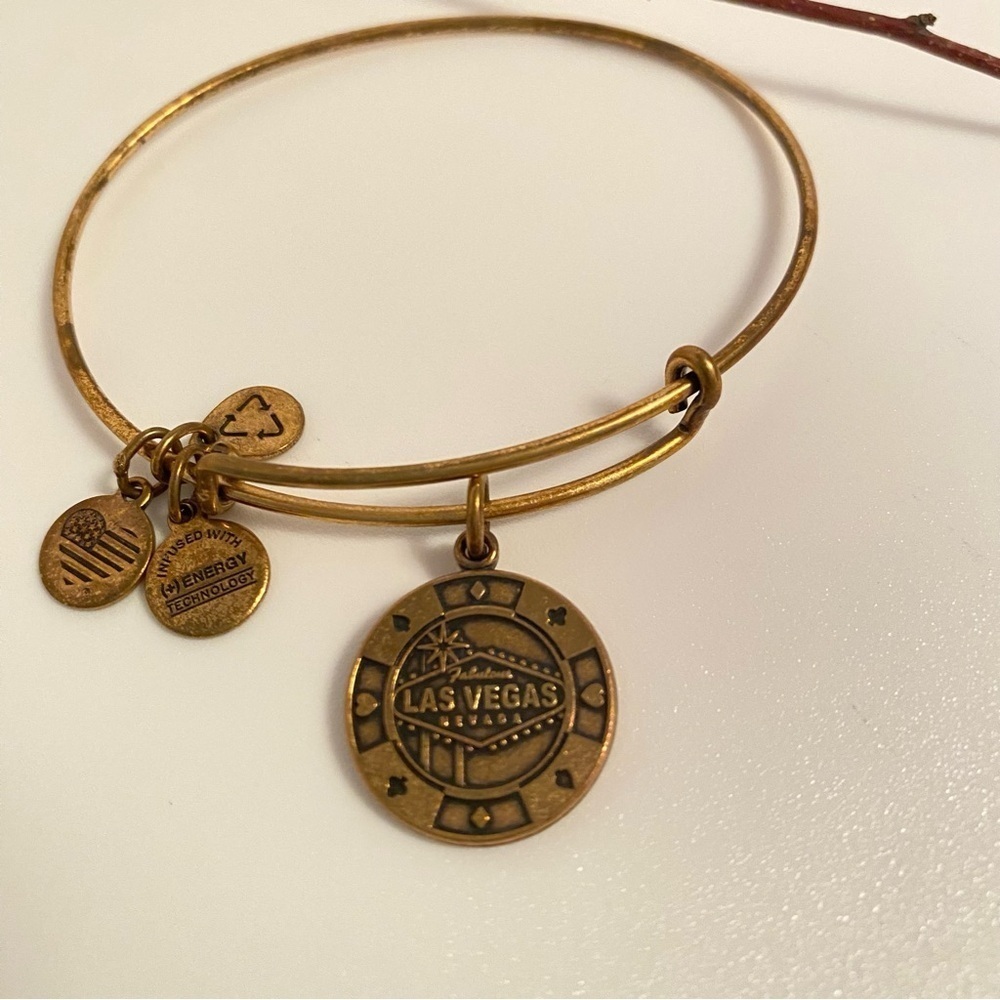 Alex And Ani Las Vegas Nevada Gold-Tone Charm Bangle Bracelet - Picture 2 of 4